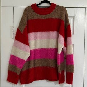 A New Day pink/red striped fuzzy sweater